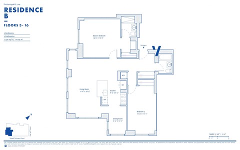 Floor plan for 2 beds, 2 baths, 1210 sqft